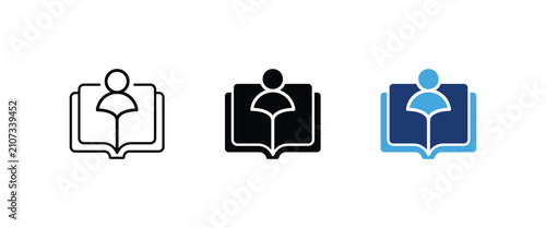 Tableau sur toile Reading icon, Open book with student reader symbol, Education online learning kn