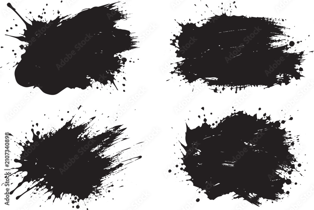 Fototapeta premium Black Ink Splatter Set on Transparent Background PNG File