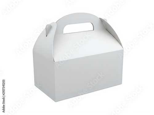 Blank white cardboard gable box with handle isolated on transparent background