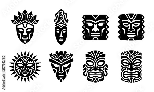 Fotografija 70 Tribal Masks Vector Icons Set, Ancient Cultural Symbols, Ethnic Face Art, Ind