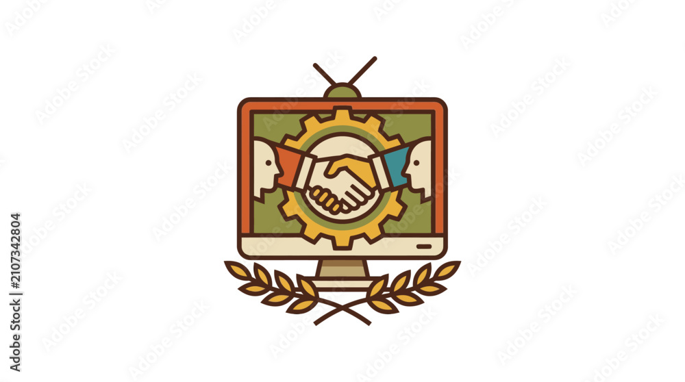 Obraz premium Retro Styled Icon of Brainstorming, Consulting, and Idea Generation with Gears