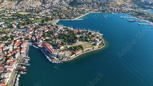 Aerial View of Eski Foca Coastal Town in Izmir Turkey
