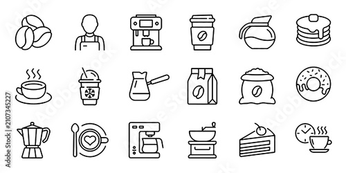 Tableau sur toile Coffee Web Icon Set in Linear Style