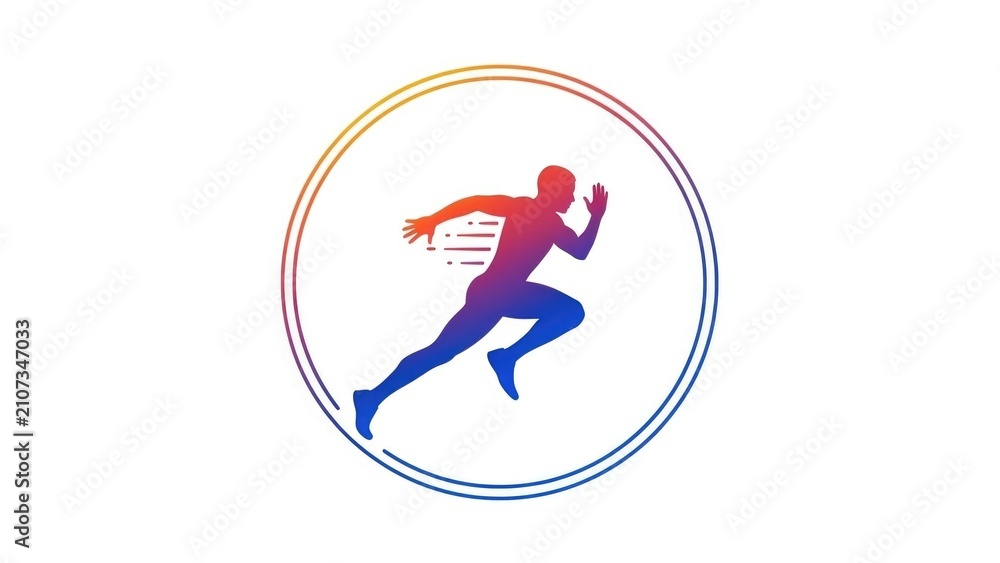 Fototapeta premium Runner silhouette gradient inside double circle on white