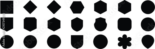 Foto Vintage label, and badge shapes set, black patch templates, emblem frames, insignia designs, decorative overlays, isolated on white background