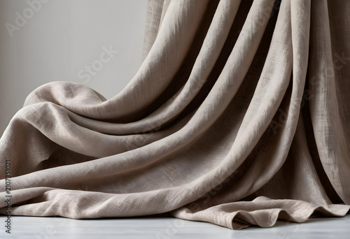 Textured beige linen fabric...