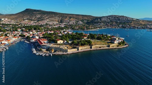 Aerial View of Eski Foca Coastal Town in Izmir Turkey