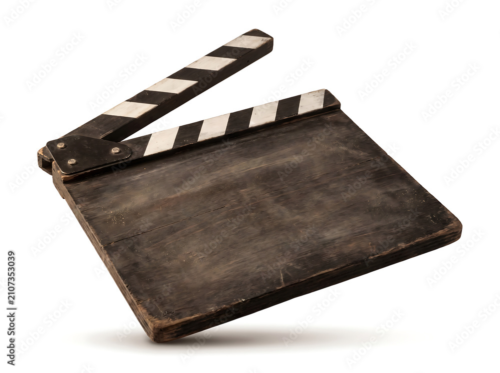 Fototapeta premium Vintage wooden movie clapperboard isolated on white background