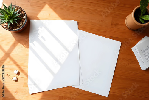 Blank white paper sheets on...