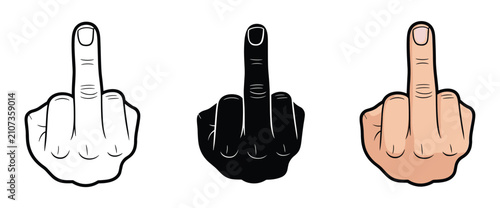 Canvastavla Middle Finger Gesture Collection: A trio of graphic illustrations depicting the offensive middle finger gesture in outline, silhouette, and colored renditions