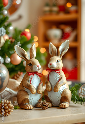 Two ceramic rabbit figurine...