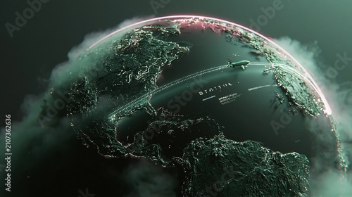 Futuristic Global Network Connecting Continents with Digital Data Streams and Cloud Technology