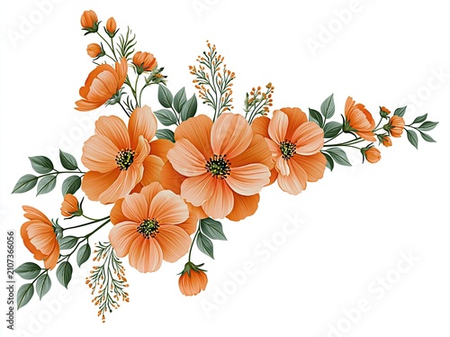 Vibrant Orange Floral Arrangement with Green Leaves, Perfect for Celebrations and Designs
