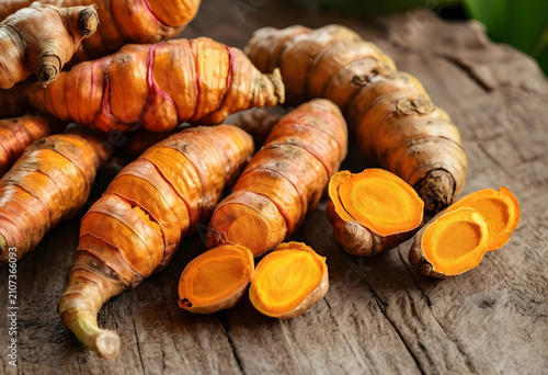 Fresh turmeric roots and sl...