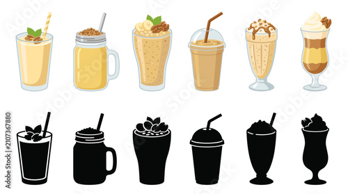Photos Professional vector collection featuring different banana walnut smoothie drinks