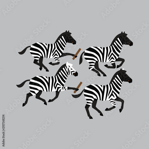 Zebras Playing Relay Race Flat Vector Design Art And Illustration