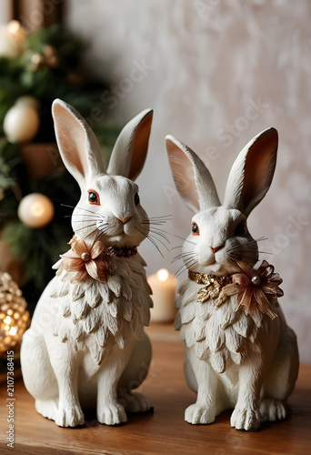 Two decorative white rabbit...
