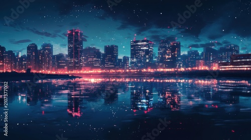Vibrant night skyline of pittsburgh cityscape reflected on calm river