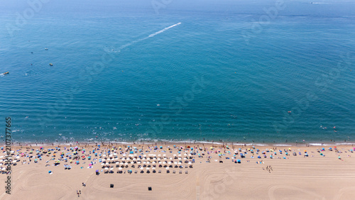 Φωτογραφία Aerial Top View of Sandy Beach and Mediterranean Sea in Summer