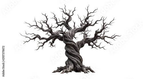 Spooky dead tree for Halloween. Twisted dark forest plant on a isolated transparent background png