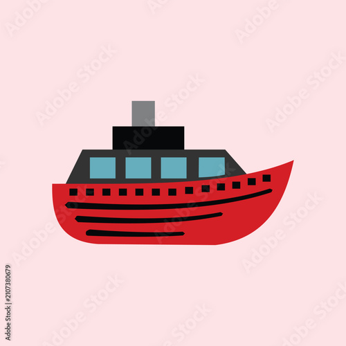 A charming red toy ship with a grey super structure and black details. Isolated as a transparent illustration, perfect for kids' designs, nursery decor, and playful concepts.