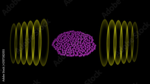 Acoustophoresis of multiple particles within sound field. 3d render illustration.