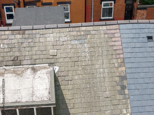 Принти на полотні Aerial drone photograph showing a close up view of a slate roof on a traditional