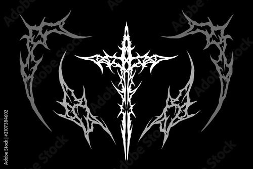 Neo tribal cross cyber sigilism with abstract symmetrical tribal ornament shapes vector design