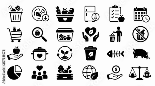 Collection of black and white icons for various themes.