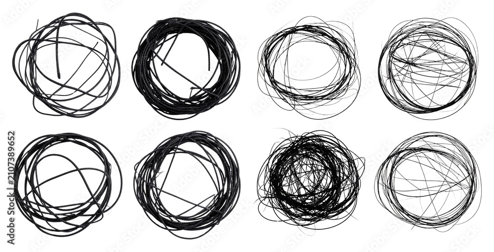 Obraz premium Abstract. Lines. Black Scribbles and Curves. Isolated on transparent background