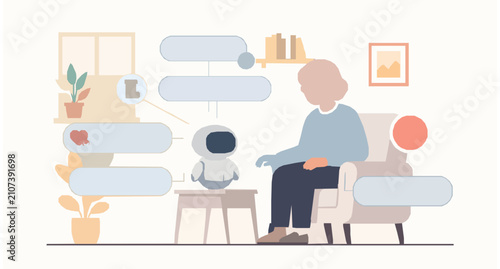 Fotografie AI Elderly Care Companion Smart Home Assistance Vector Illustration