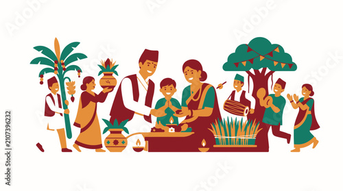 Nepali Dashain Festival Celebration Illustration