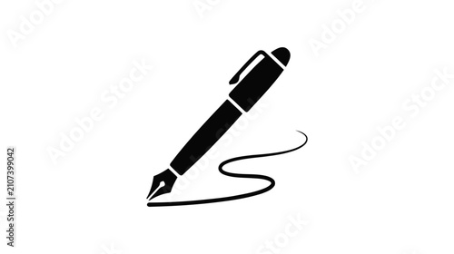 Vector illustration of fountain pen icon drawing a wavy line on a transparent background