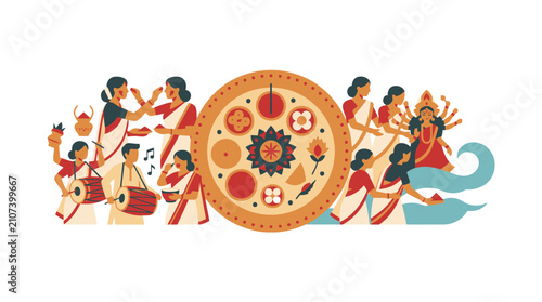 Durga Puja Celebration Illustration with Bengali Traditions