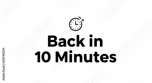 A flat black vector sign icon featuring a clock symbol and the text 