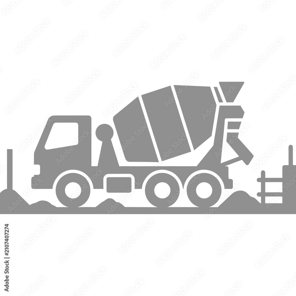 Fototapeta premium Concrete Mixer Truck Icon on Construction Site