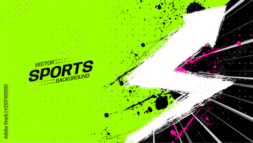 Green sports background with bold white arrow and paint splatter