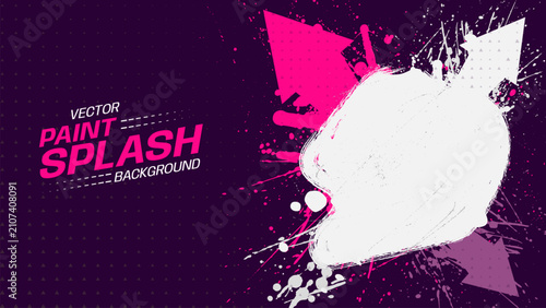 Pink paint splash background with brush stroke and triangle shapes