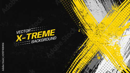 Yellow extreme sports background with X shape and paint splatter