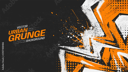 Orange urban grunge background with brush stroke splatter texture