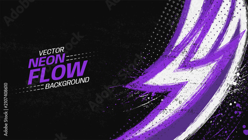 Purple neon flow background with curved ribbon splatter texture