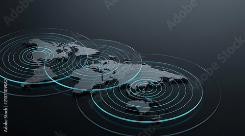 A premium business technology visualization illustrating the world's economy as a synchronized living system.