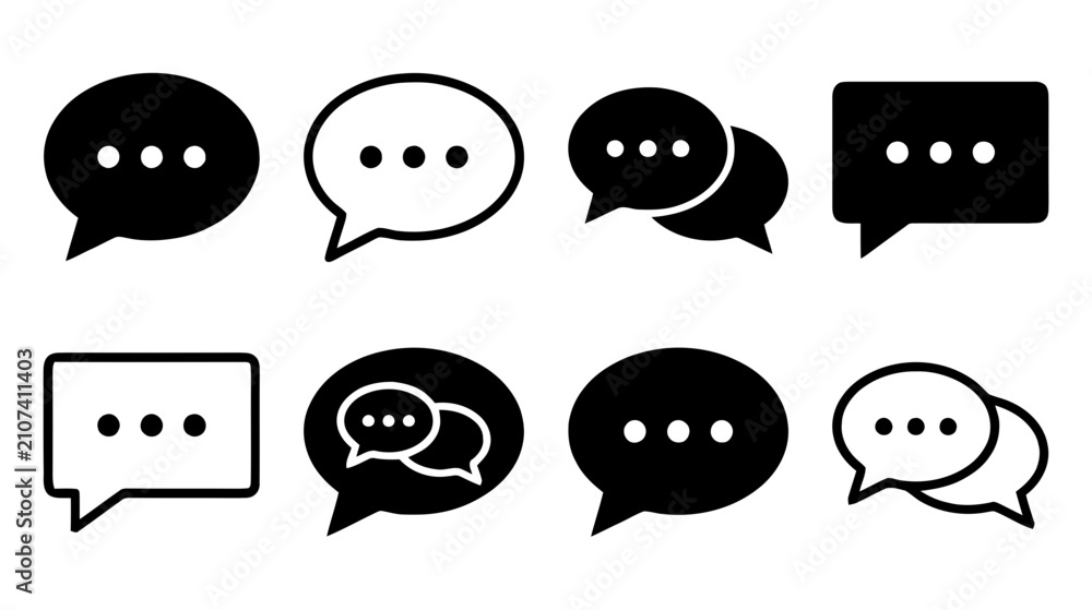 Fototapeta premium Vector illustration of set of speech bubble icons, chat message symbols, communication signs on a transparent background