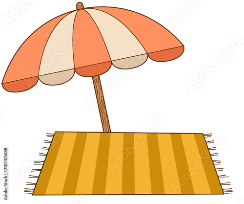Orange Beach Umbrella And Yellow Striped Towel Clipart
