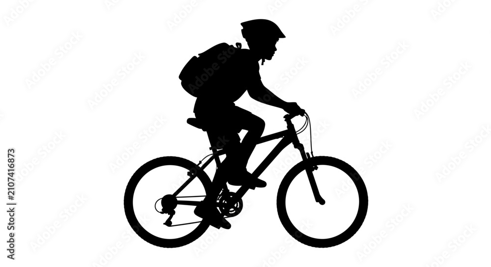 Obraz premium Cyclist Riding Mountain Bike Black Silhouette bicycle