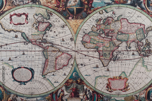 Bild auf Leinwand A modern printed reproduction of a 17th century world map by H