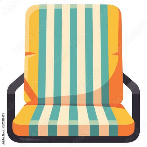 Bild auf Leinwand Striped beach chair with black frame, summer relaxation, vacation, seaside leisu
