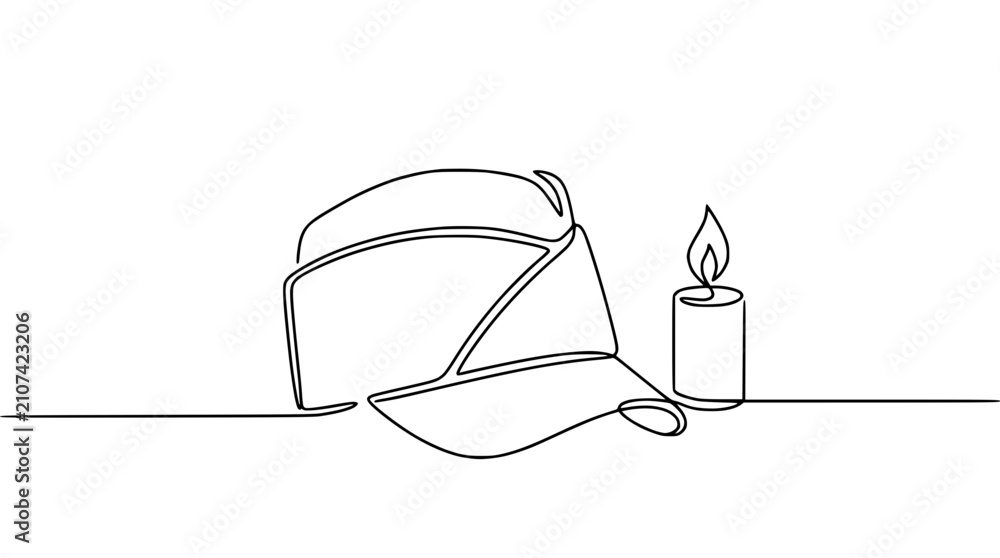 Fototapeta premium Detective Hat and Candle, Single Line Drawing, Minimalist Illustration