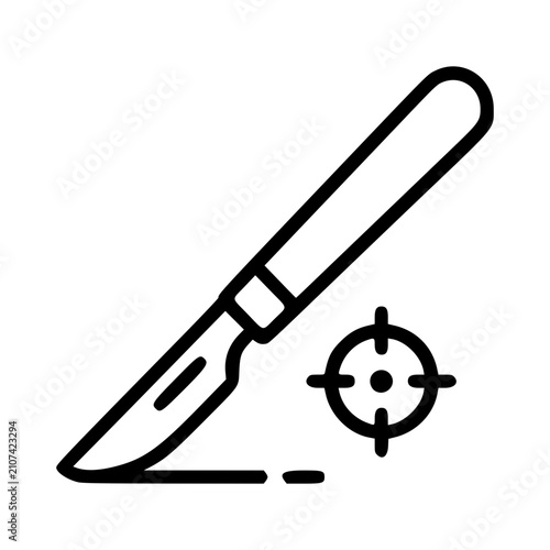 AI Precision Surgery Line Icon, Scalpel Crosshair Medical Vector