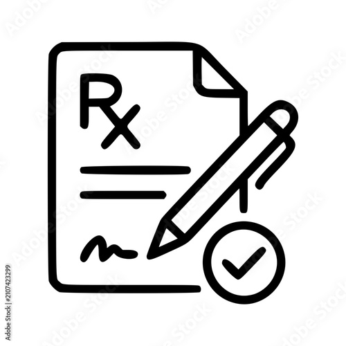 AI Validated Prescription Line Icon, Checkmark Medical Vector
